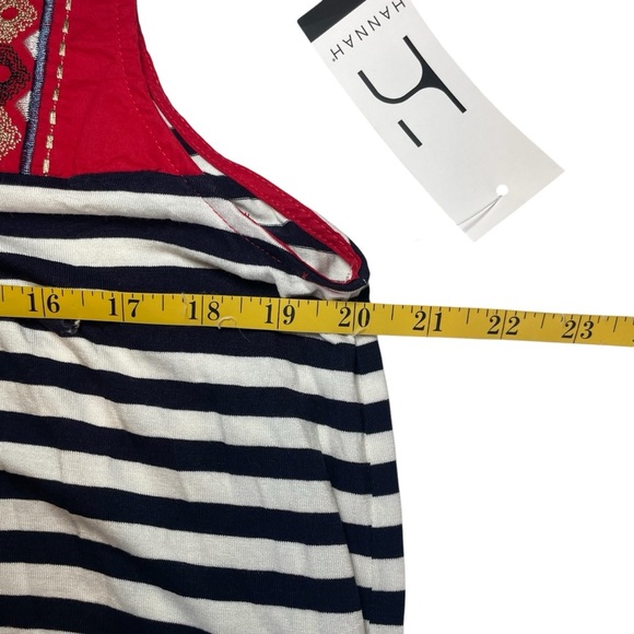 Hannah Blue White Stripe Red Boho Sleeveless Top Tassels Embroidery Large NWT - Picture 8 of 9